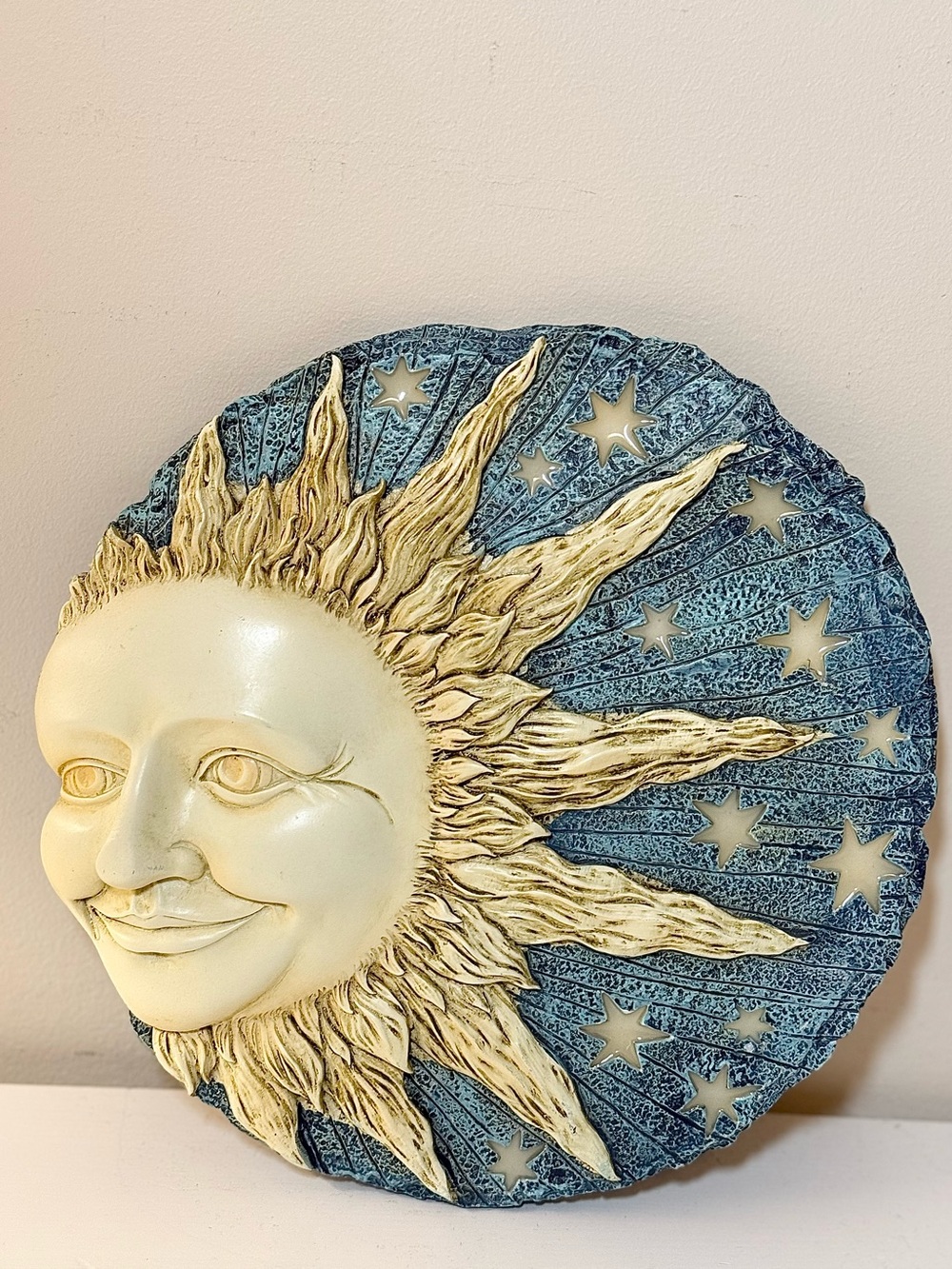 Sun and Moon Wall Plaque| Stepping Stone - Blue and Cream Celestial Decor